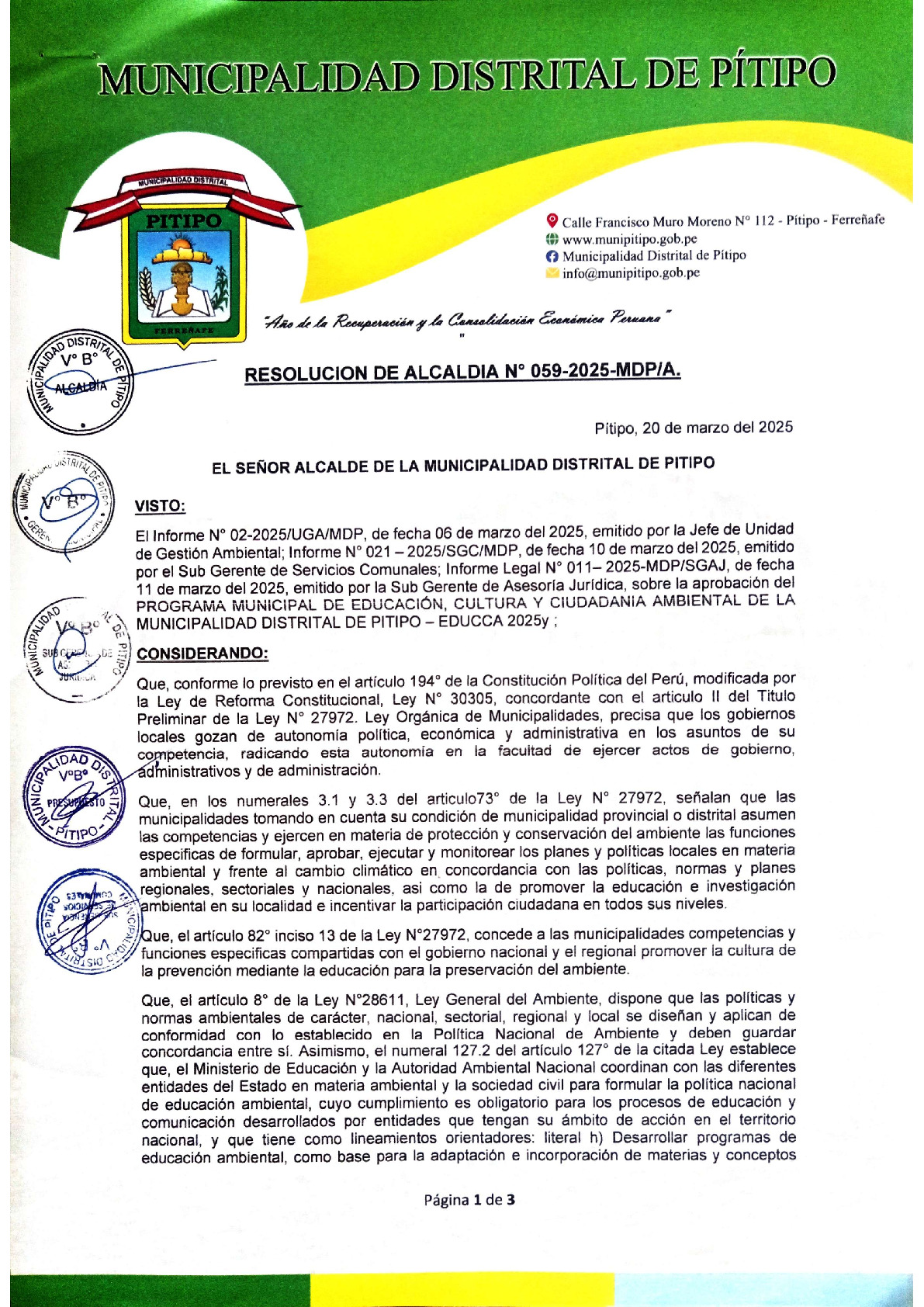 Plan de Trabajo 2025 del Programa Municipal EDUCCA - Municipalidad ...