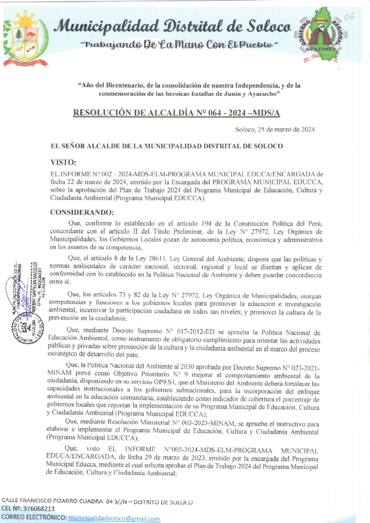Plan de Trabajo 2024 del Programa Municipal EDUCCA - Municipalidad ...