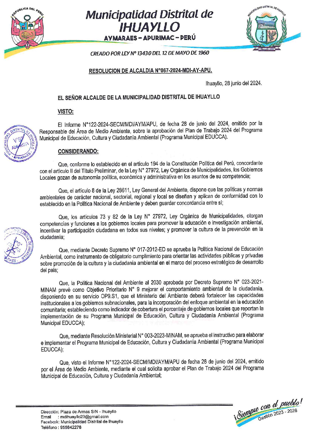Plan de Trabajo 2024 del Programa Municipal EDUCCA - Municipalidad ...