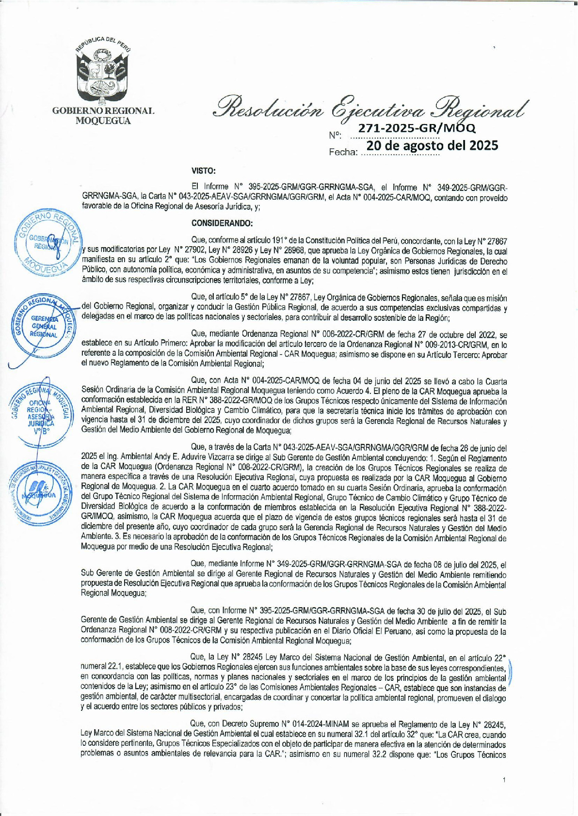 Resolución Ejecutiva Regional que aprueba la conformación de los Grupos ...